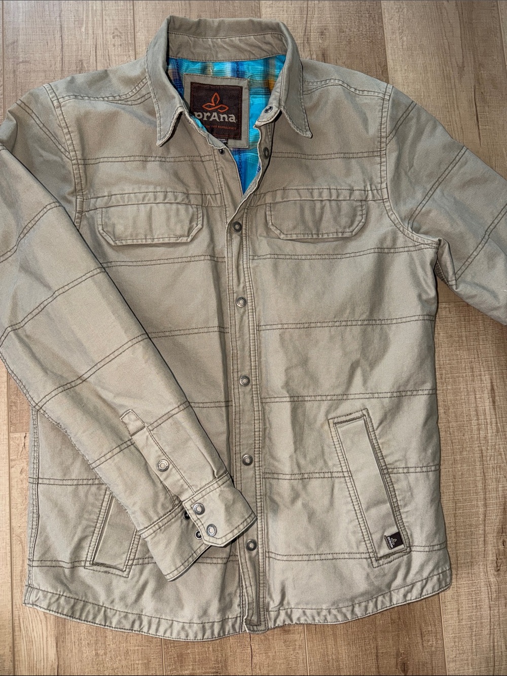 PrAna Men's Mid Weight Utility plaid lined Shirt Jacket-MED